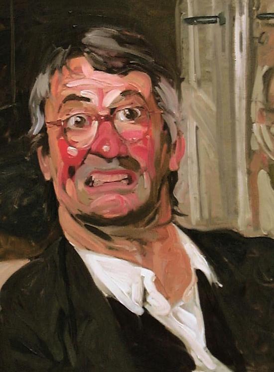 Johannes Grützke, "Claus Steinrötter", 2002, 100x100cm, Öl auf Lwd."